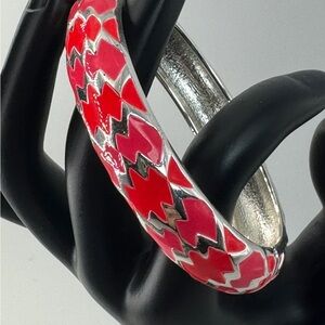 Red and Silver Geometric Bangle Bracelet